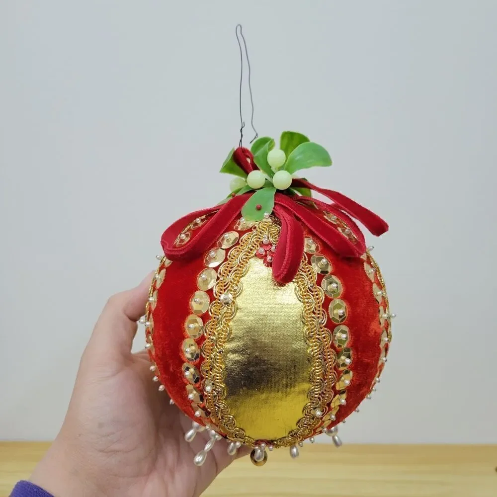 Elegant Vintage Red and Gold Pusg Pin Beaded Sequin MCM Extra Large Ornament